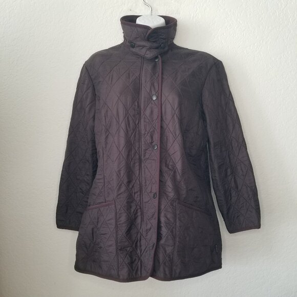 Vtg Y2K Barbour Woman 10 Brown Polarquilt Zip Up Fleece Lined Jacket Pockets